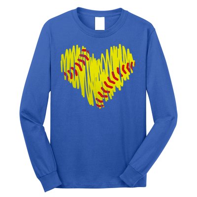 Distressed Softball Heart Long Sleeve Shirt