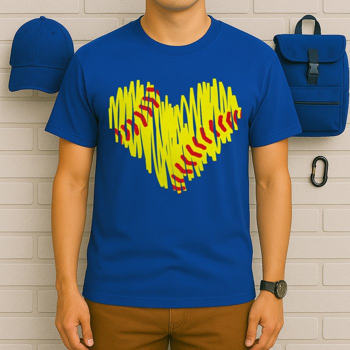 Distressed Softball Heart T-Shirt