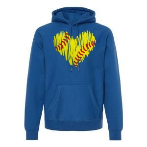 Distressed Softball Heart Premium Hoodie