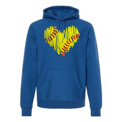 Distressed Softball Heart Premium Hoodie