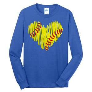 Distressed Softball Heart Tall Long Sleeve T-Shirt