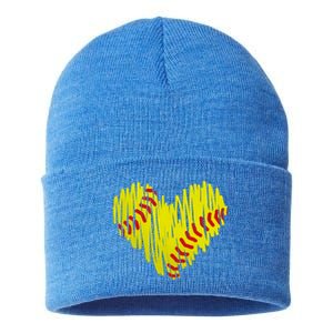 Distressed Softball Heart Sustainable Knit Beanie