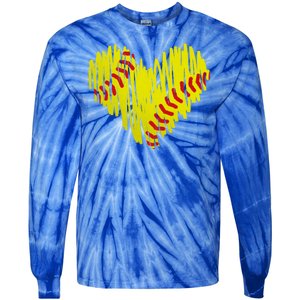 Distressed Softball Heart Tie-Dye Long Sleeve Shirt