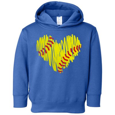 Distressed Softball Heart Toddler Hoodie