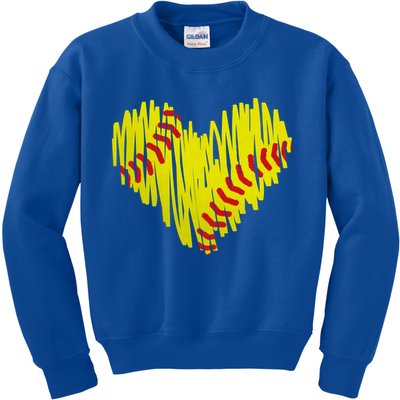 Distressed Softball Heart Kids Sweatshirt