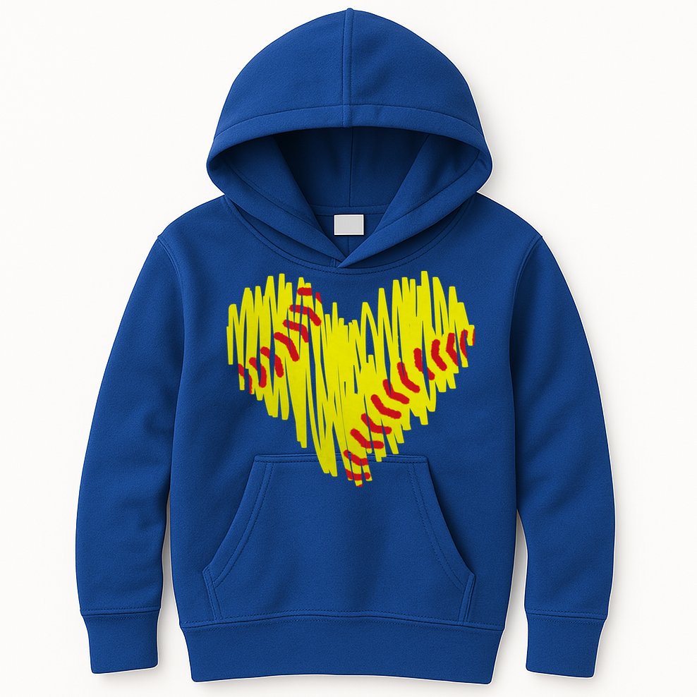 Distressed Softball Heart Kids Hoodie