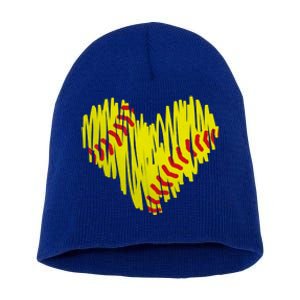 Distressed Softball Heart Short Acrylic Beanie