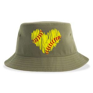 Distressed Softball Heart Sustainable Bucket Hat