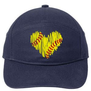 Distressed Softball Heart 7-Panel Snapback Hat