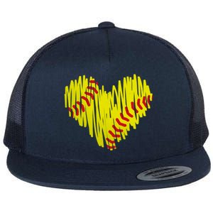 Distressed Softball Heart Flat Bill Trucker Hat