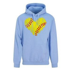 Distressed Softball Heart Unisex Surf Hoodie