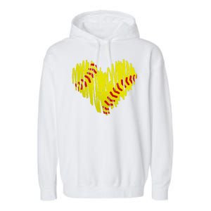 Distressed Softball Heart Garment-Dyed Fleece Hoodie