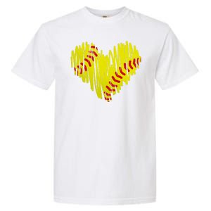 Distressed Softball Heart Garment-Dyed Heavyweight T-Shirt