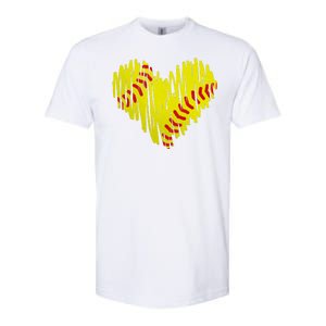 Distressed Softball Heart Softstyle CVC T-Shirt