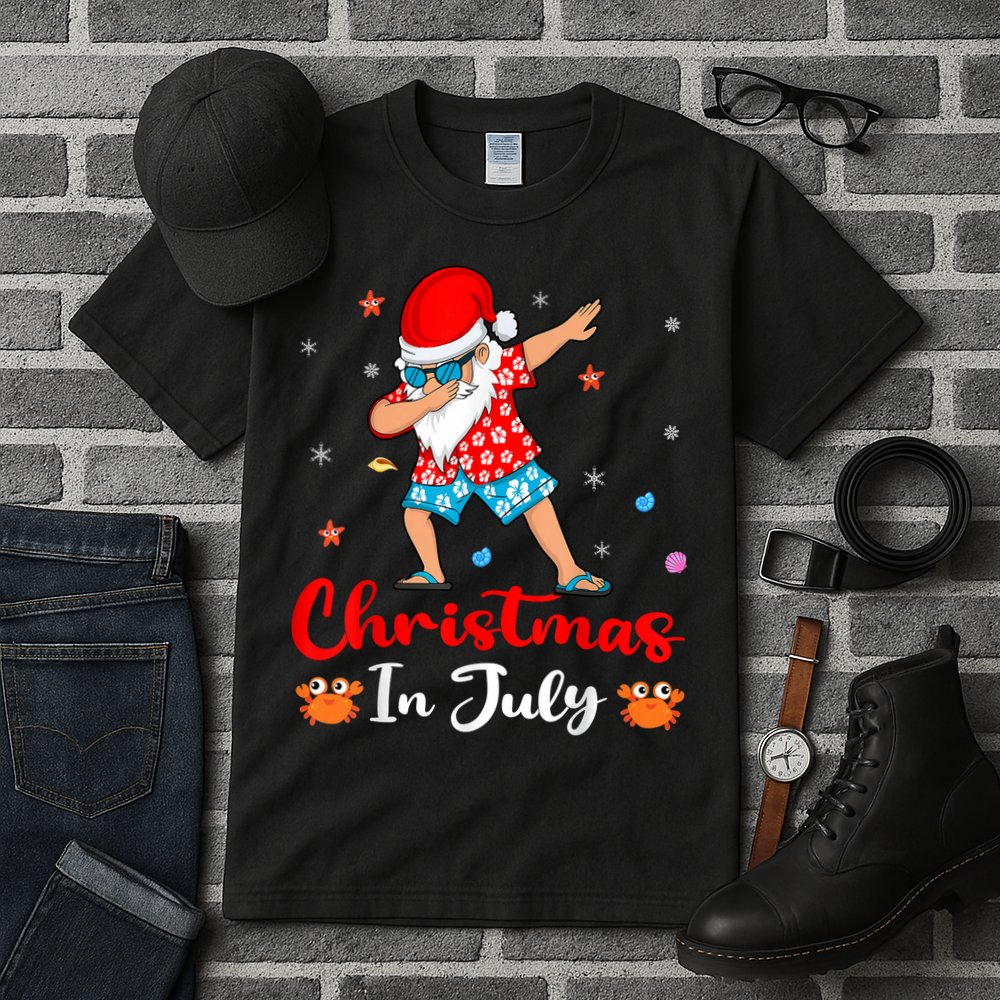 Dabbing Santa Hawaiian Xmas Summer Christmas In July Tall T-Shirt