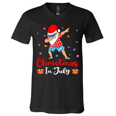 Dabbing Santa Hawaiian Xmas Summer Christmas In July V-Neck T-Shirt