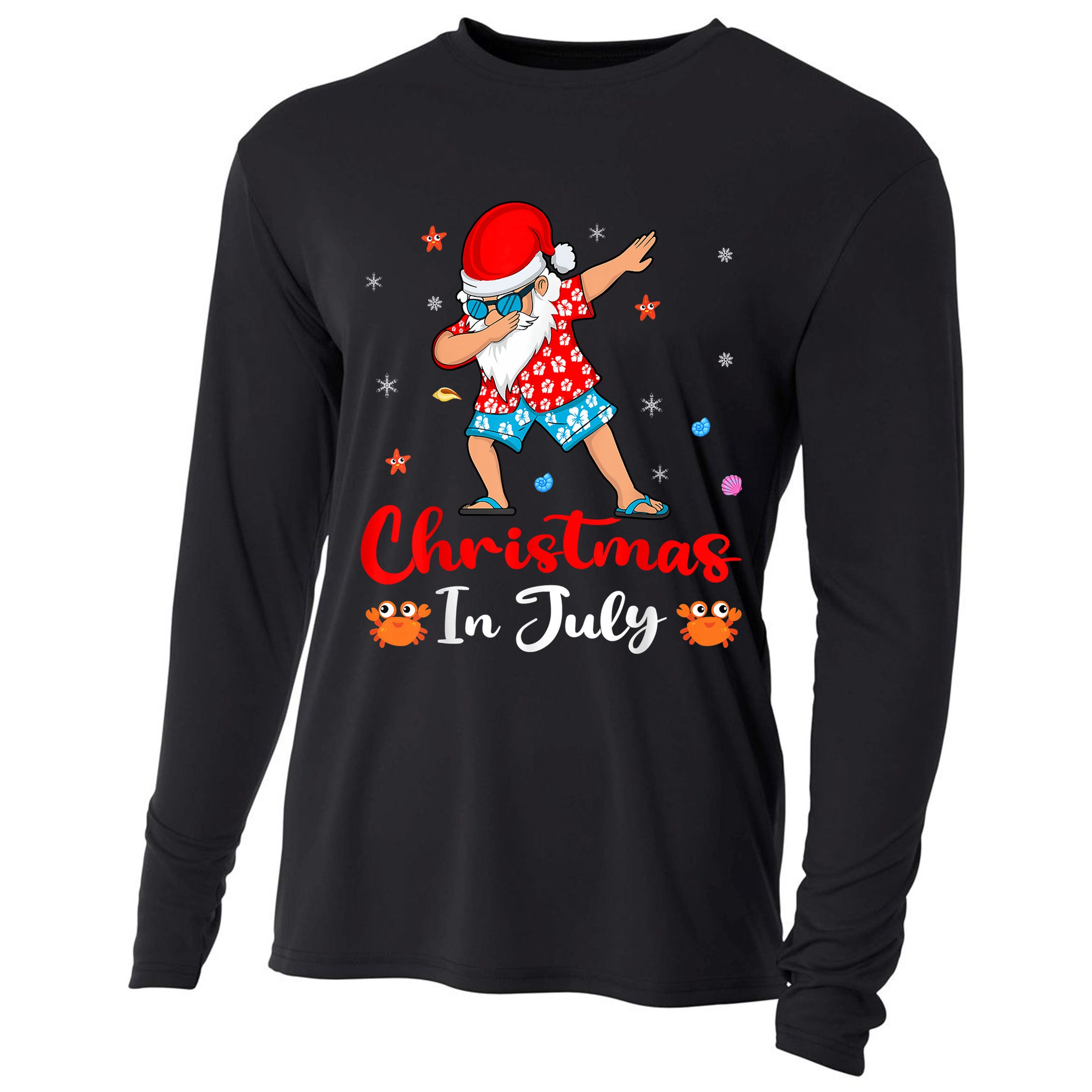 Dabbing Santa Hawaiian Xmas Summer Christmas In July Cooling Performance Long Sleeve Crew