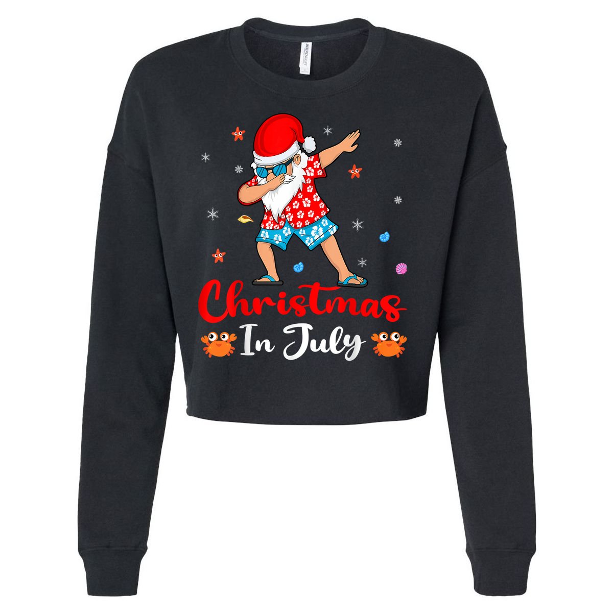 Dabbing Santa Hawaiian Xmas Summer Christmas In July Cropped Pullover Crew