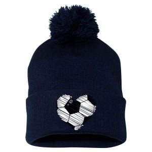 Distressed Soccer Heart Pom Pom 12in Knit Beanie