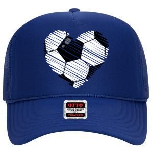 Distressed Soccer Heart High Crown Mesh Back Trucker Hat