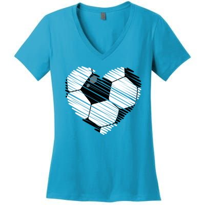 Distressed Soccer Heart Women's V-Neck T-Shirt