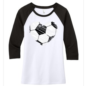 Distressed Soccer Heart Women's Tri-Blend 3/4-Sleeve Raglan Shirt