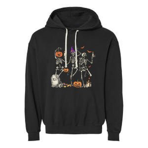 Dancing Skeleton Happy Halloween Skull Garment-Dyed Fleece Hoodie