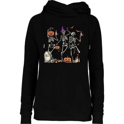 Dancing Skeleton Happy Halloween Skull Womens Funnel Neck Pullover Hood