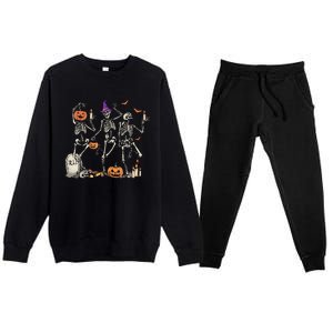 Dancing Skeleton Happy Halloween Skull Premium Crewneck Sweatsuit Set