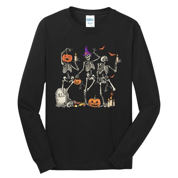 Dancing Skeleton Happy Halloween Skull Tall Long Sleeve T-Shirt