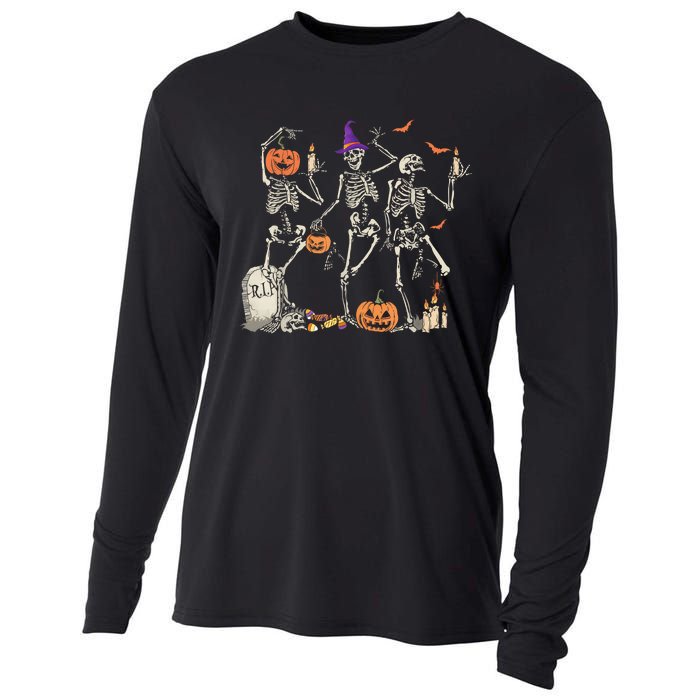 Dancing Skeleton Happy Halloween Skull Cooling Performance Long Sleeve Crew