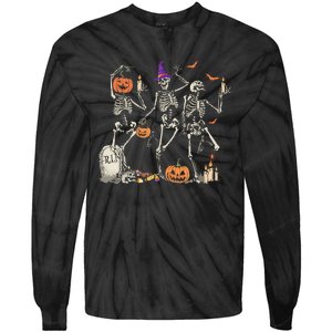 Dancing Skeleton Happy Halloween Skull Tie-Dye Long Sleeve Shirt