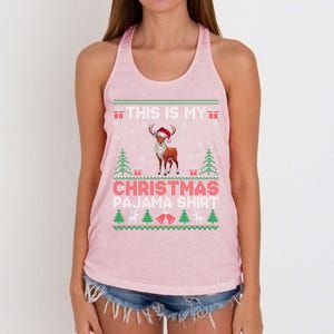 Deer Santa Hat Matching Ugly Christmas Women's Knotted Racerback Tank