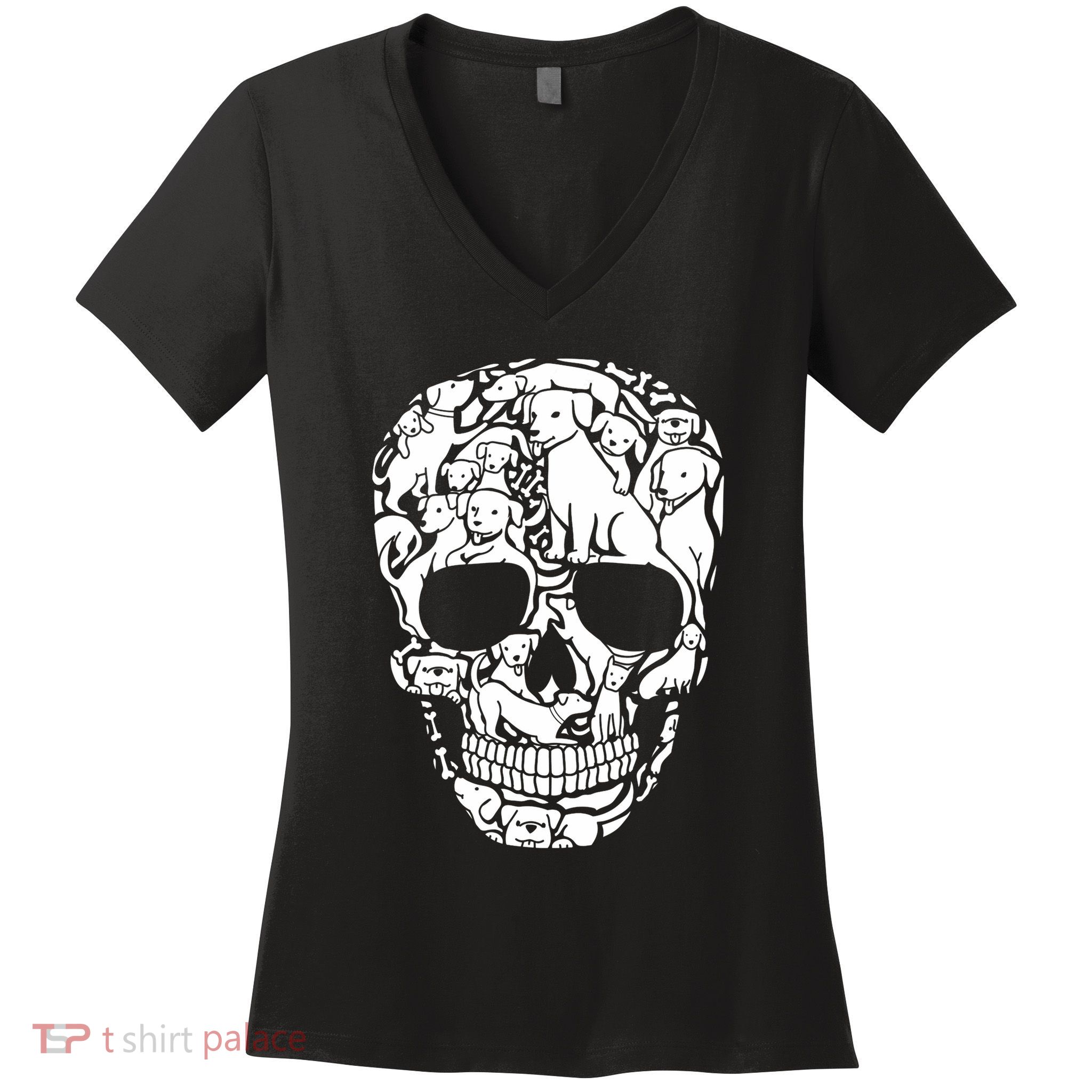 Dog Skeleton Halloween Costume Puppy Skull Women's V-Neck T-Shirt