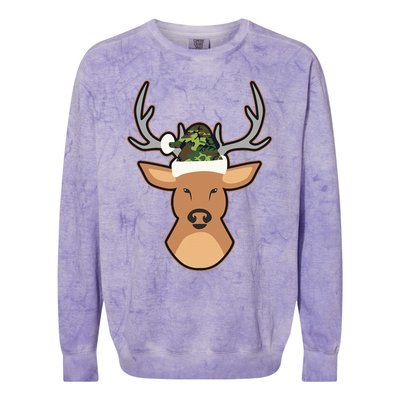 Deer Santa Hat Design Camo Christmas Colorblast Crewneck Sweatshirt