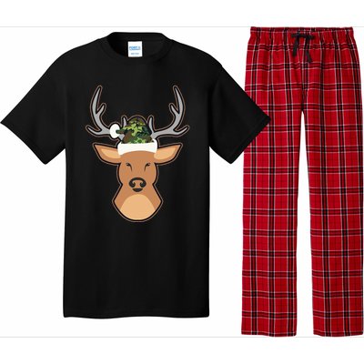 Deer Santa Hat Design Camo Christmas Pajama Set