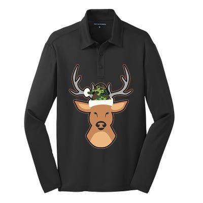 Deer Santa Hat Design Camo Christmas Silk Touch Performance Long Sleeve Polo