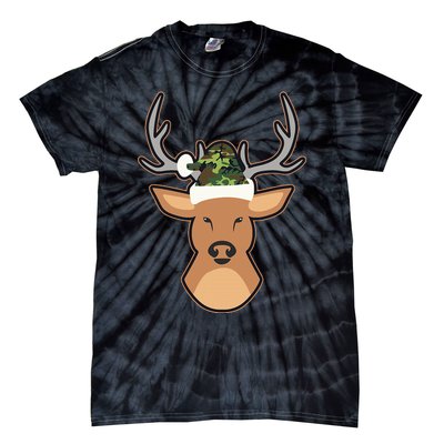 Deer Santa Hat Design Camo Christmas Tie-Dye T-Shirt