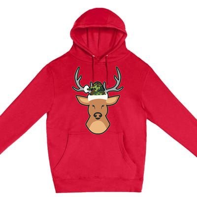 Deer Santa Hat Design Camo Christmas Premium Pullover Hoodie