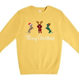 Dachshund Santa Hat Reindeer Christmas Leopard Buffalo Plaid Gift Premium Crewneck Sweatshirt