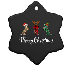 Dachshund Santa Hat Reindeer Christmas Leopard Buffalo Plaid Gift Ceramic Star Ornament