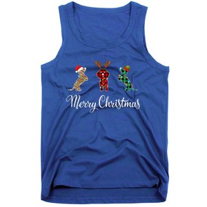 Dachshund Santa Hat Reindeer Christmas Leopard Buffalo Plaid Gift Tank Top