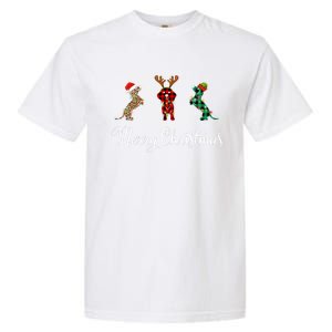 Dachshund Santa Hat Reindeer Christmas Leopard Buffalo Plaid Gift Garment-Dyed Heavyweight T-Shirt