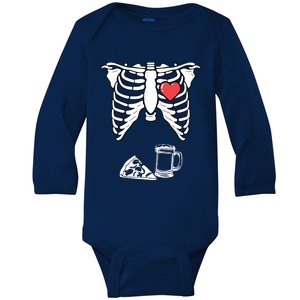 Dad Skeleton Halloween Beer Pizza Funny Pregnancy Couple Baby Long Sleeve Bodysuit