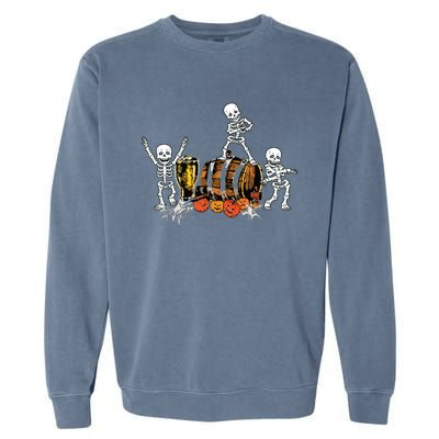 Dancing Skeletons Halloween Party Funny Beer Drinking Garment-Dyed Sweatshirt