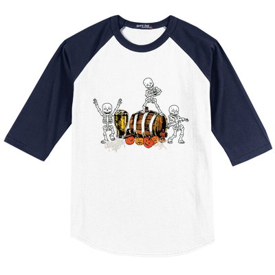 Dancing Skeletons Halloween Party Funny Beer Drinking Baseball Sleeve Shirt