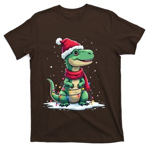 Dinosaur Santa Hat Christmas Tree Lights T Rex Xmas Gift T-Shirt