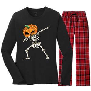 Dabbing Skeleton Halloween 2024 Women's Long Sleeve Flannel Pajama Set 