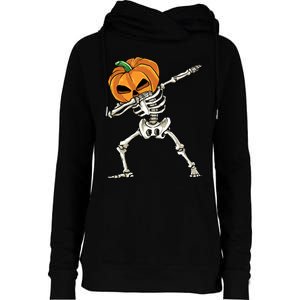 Dabbing Skeleton Halloween 2024 Womens Funnel Neck Pullover Hood