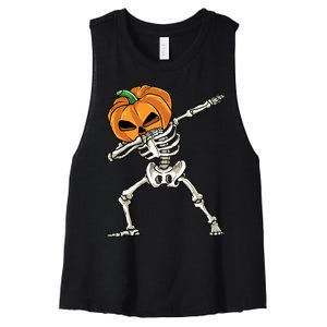 Dabbing Skeleton Halloween 2024 Women's Racerback Cropped Tank